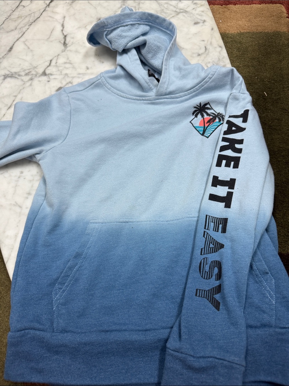 Boys Light Blue Ombre Palm-Graphic Pullover Hoodie